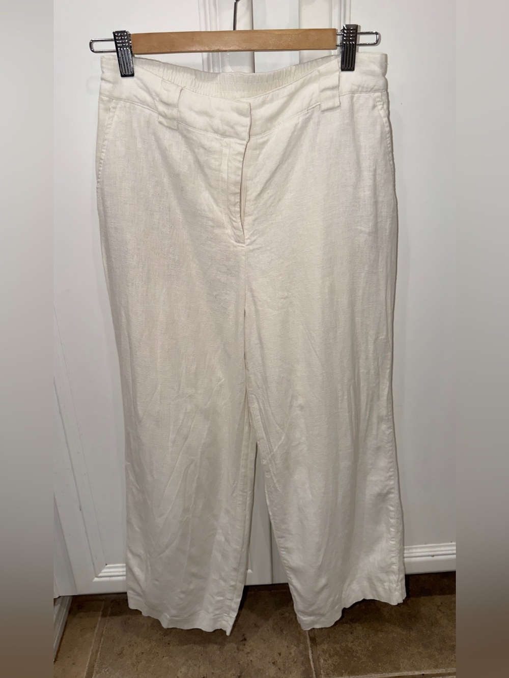 Rachel Zoe Cream Wide-Leg Linen-Blend Pants